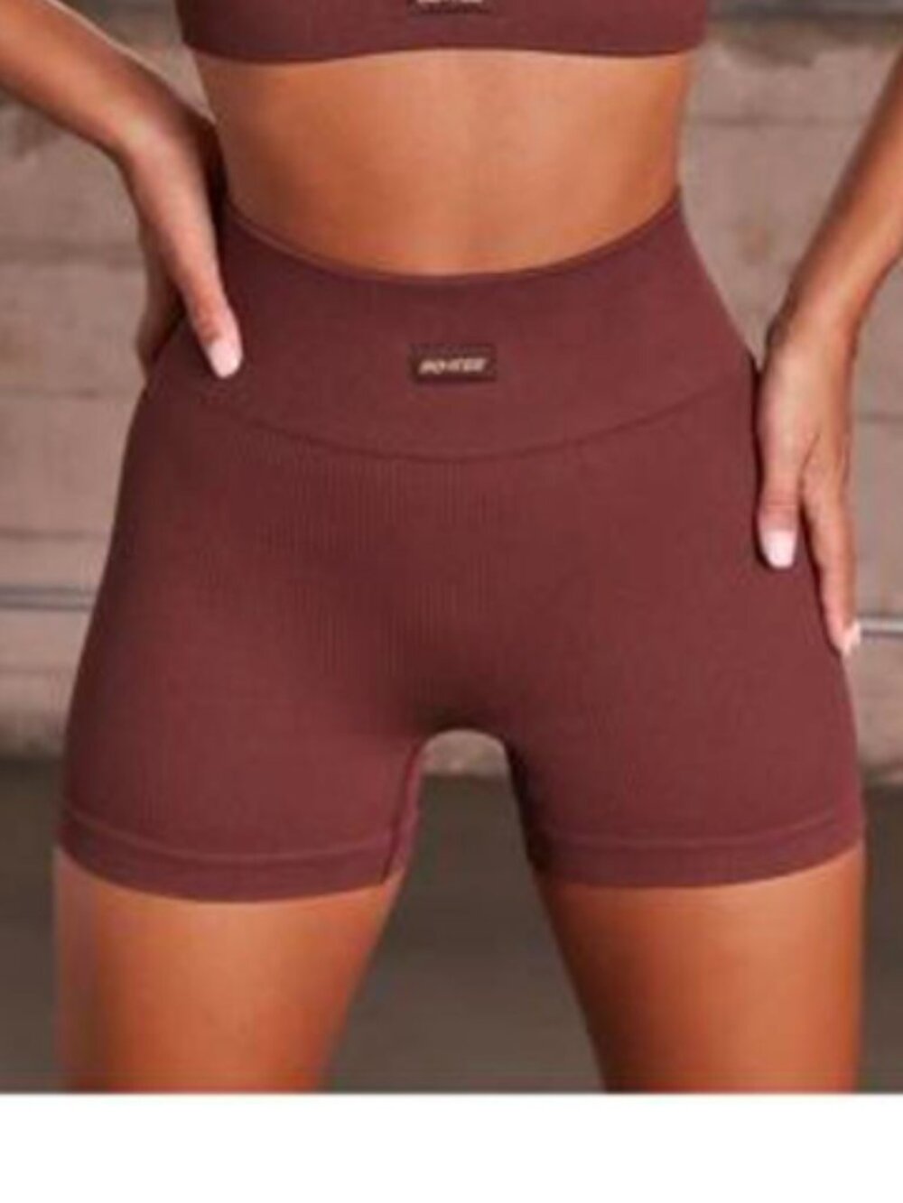 Bo+Tee Women's Ribbed High Waisted Bike Shorts in Dark Brown